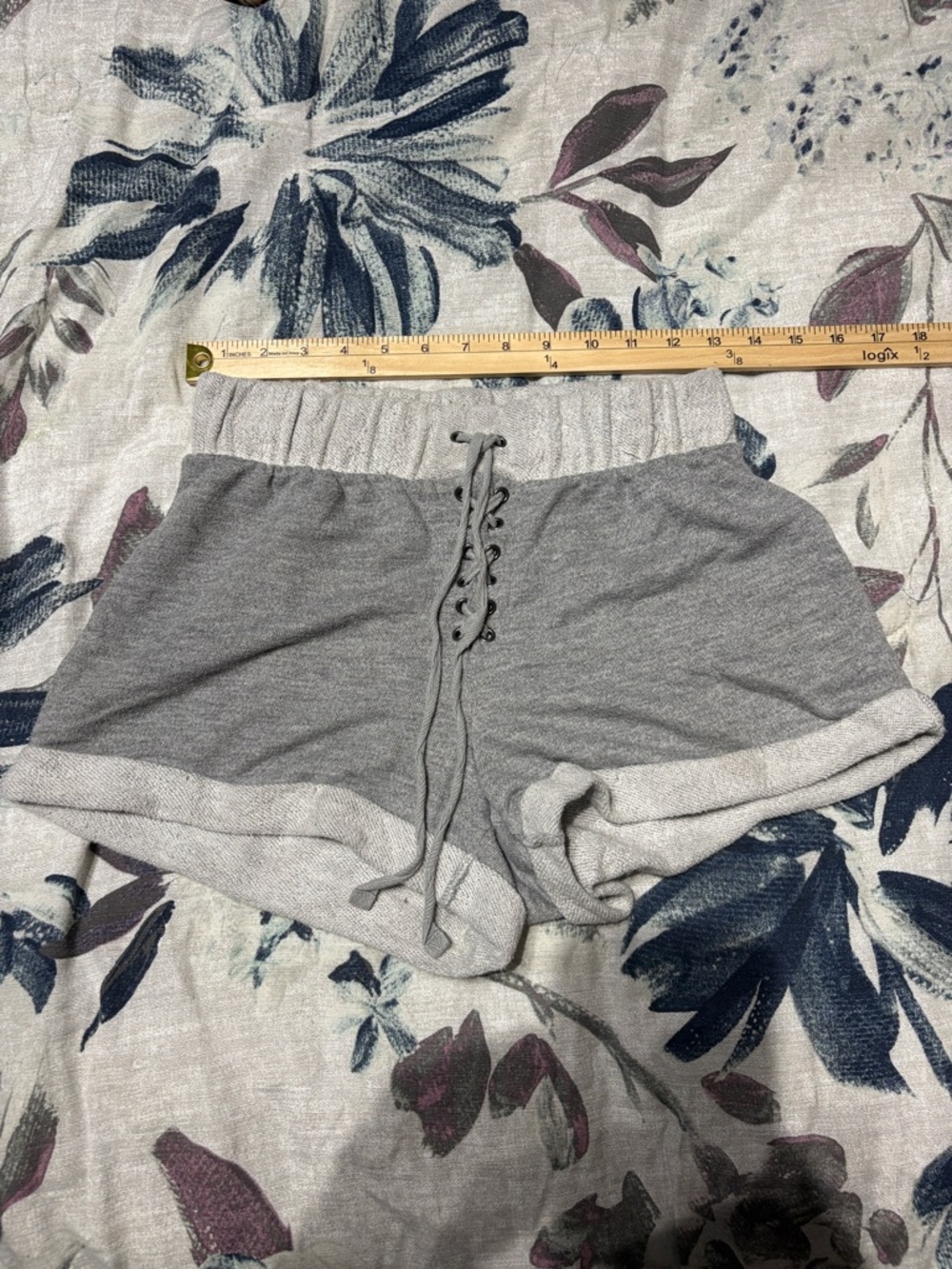 Flirtitude Gray Lace-Up Rolled Cuff Athletic Shorts